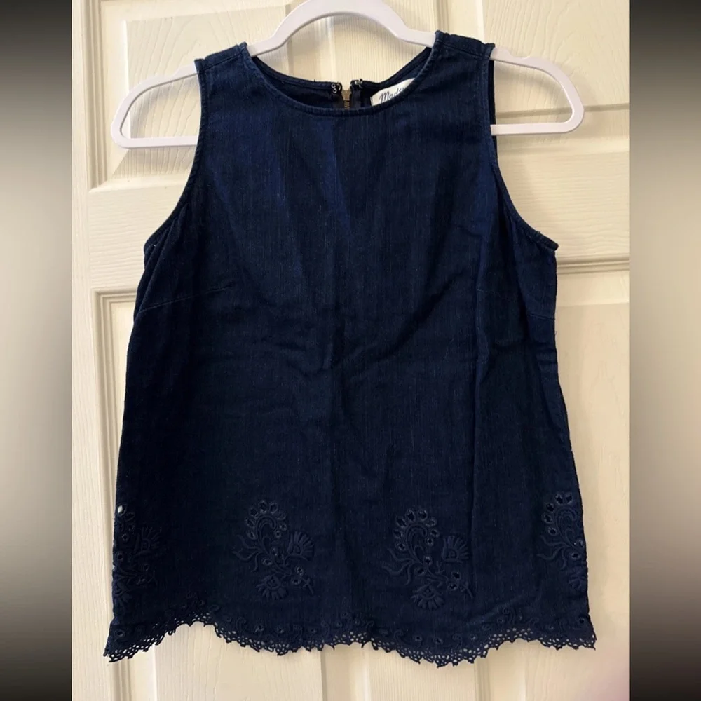 Madewell Navy Lace Hem Tank Top - Picture 1 of 7